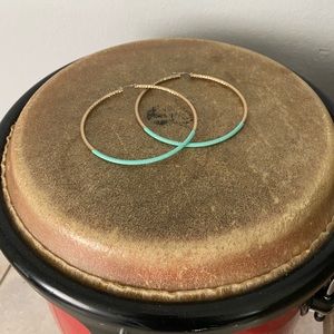 Golden hoops earrings turquoise dipped